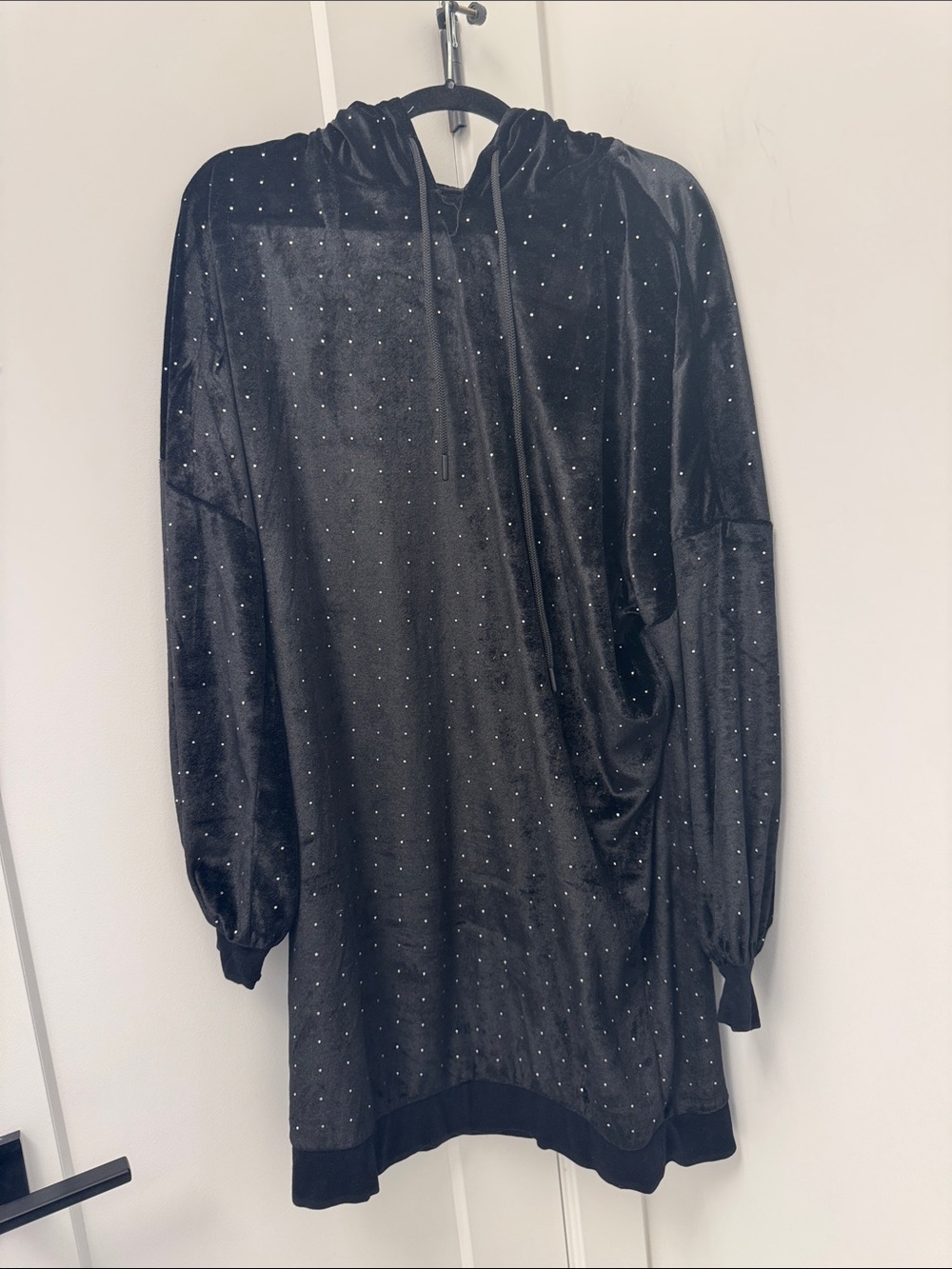 ASOS Black Studded Velvet Hooded Longline Sweatshirt